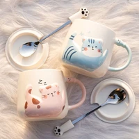 ceramic mug with lid spoon cat creative home men and women couples students breakfast milk coffee cup afternoon tea