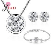 gifts sales elegant flower design new fashion 925 sterling silver austrian crystal earringnecklacebracelet women jewelry set