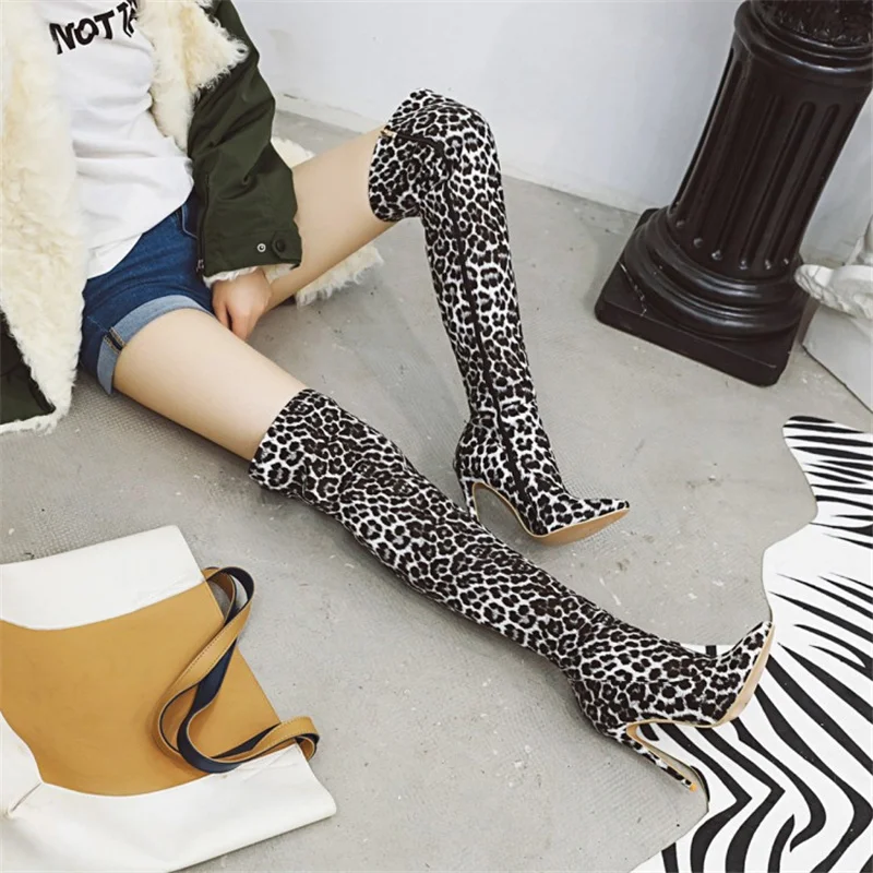 

Women's Over-the-knee Boots Winter Mixed Colors Zipper-Sid Pointed Toe Stiletto Girl Shoes Fashion Office Lady Tenis Feminino