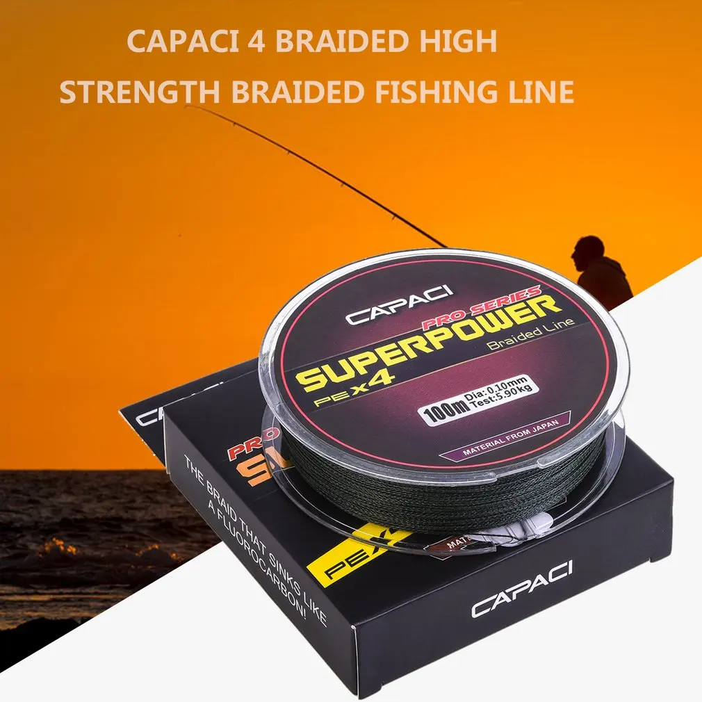 

CAPACI [100m Monochrome PE Line] 4 Series High-strength Braided Fishing Line Fishing Gear Super Durable Dark Green Sink Line