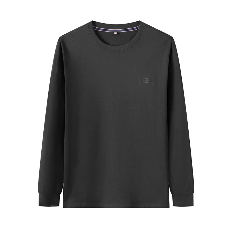 

Autumn new men's fat plus size solid color versatile round neck sweater men's fat long sleeve bottom coat