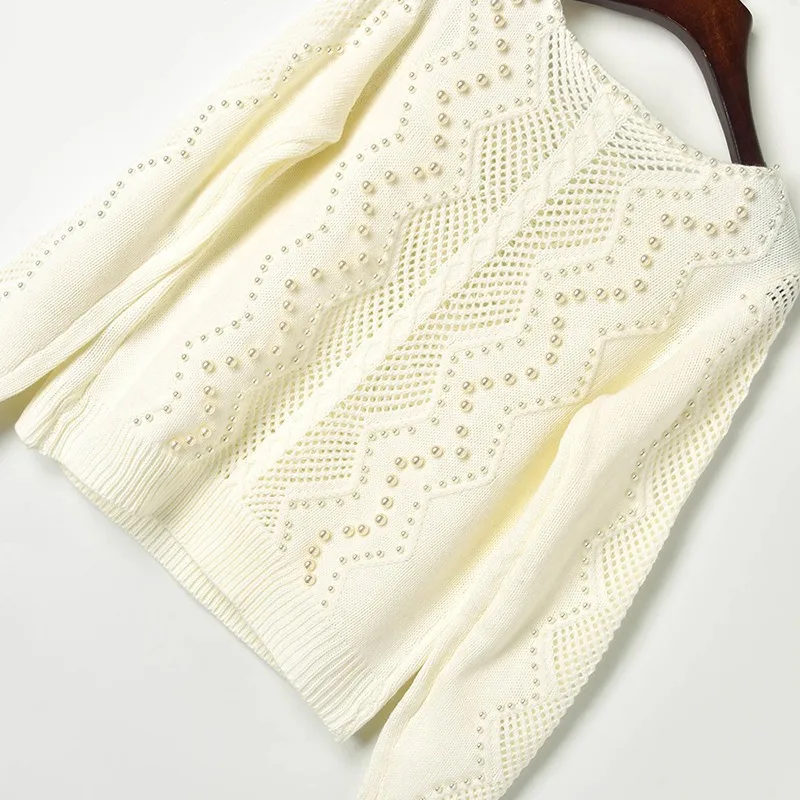 Женский свитер с вырезами вязаный бисером женская модель 2019 весенние