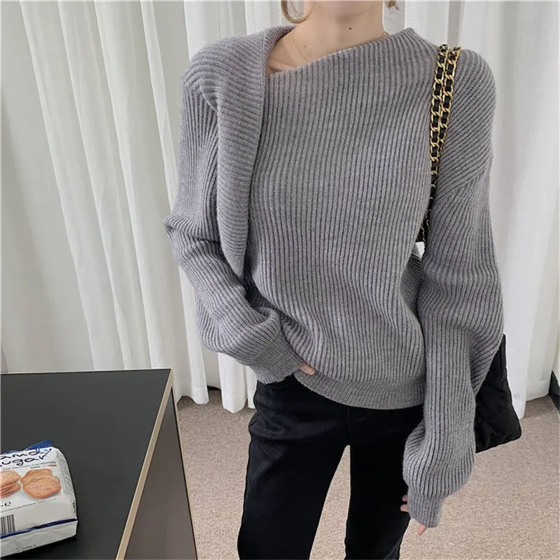 

HziriP Knitted Comfortable Brief Stylish New 2021 Irregular Women Solid Gentle Chic Basewear OL All Match Hot Basic Sweaters