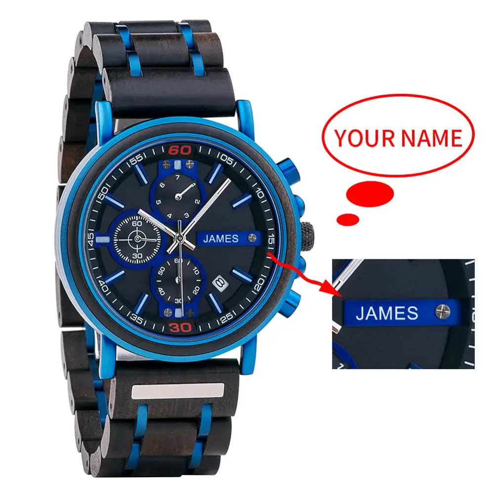 BOBO BIRD Personalized Name LOGO Custom Wooden Watch Men Top Brand Luxury Chronograph Military Watches montre homme Dropshipping