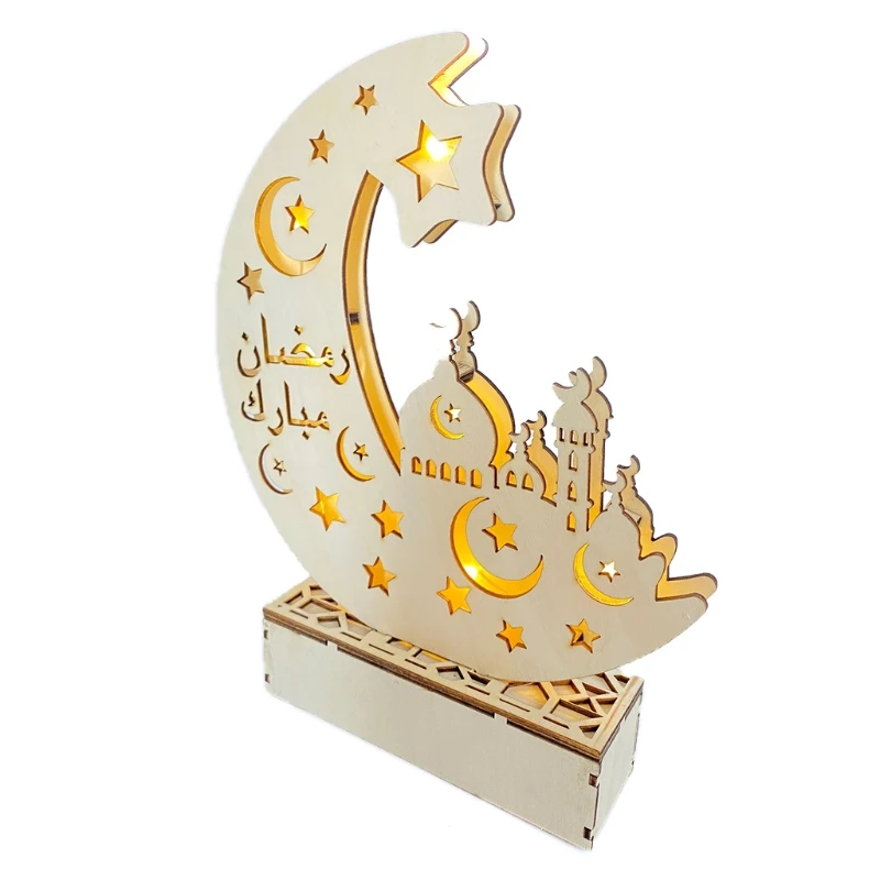 

2021 New Wooden Moon LED Light Eid Mubarak Ramadan DIY Muslim Islamic Eid Decor