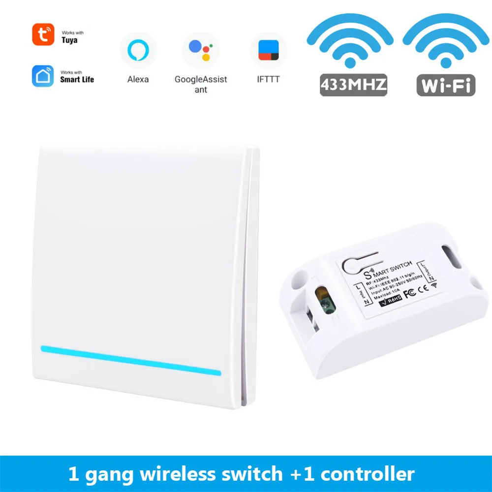 w 1 gang 1 Receiver SMATRUL Tuya Smart Life APP push Wi-Fi переключатель светильник AC 110 В 220 В RF 433 МГц настенный DIY релейный таймер модуль Google Home Amazon Alexa - Цвет: w 1 gang 1 Receiver