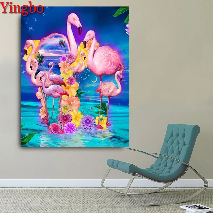 

Diy 5d Diamond Painting Flamingo Sea Landscape Cross Stitch Full Round square Diamond Embroidery Rhinestone Decoration Gifts