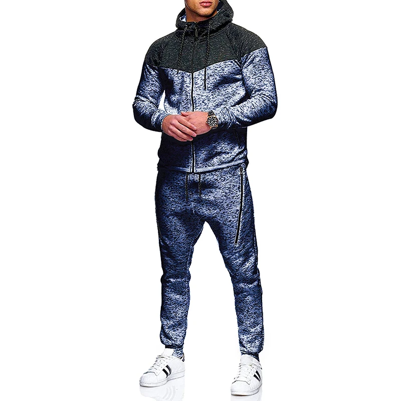 

2020 New Men Sets Fashion Sporting Suit Brand Patchwork Zipper Sweatshirt +Sweatpants Mens Clothing 2 Pieces Sets Slim Tracksuit