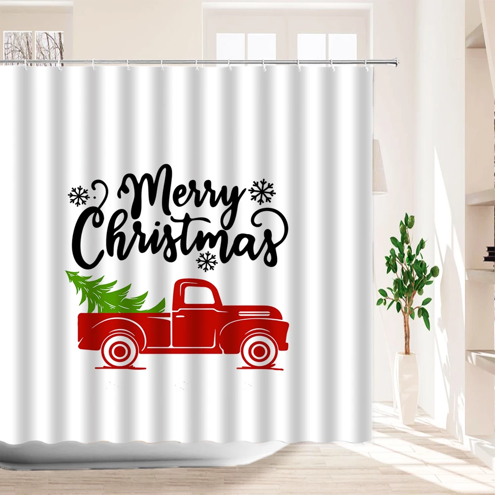

Рождественские украшения 2022, занавеска для душа, ткань, Зимний Простой красный грузовик, сосна, принт, Декор, занавески для ванной комнаты, з...