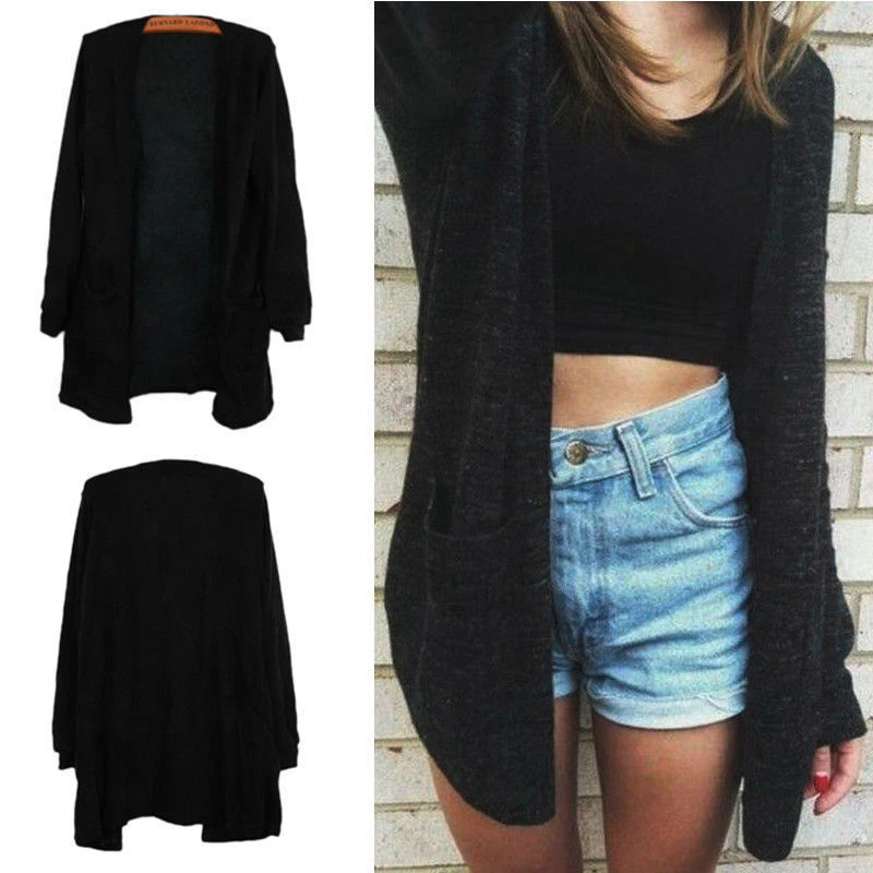 Женский вязаный Свитер оверсайз Свободный кардиган с длинным рукавом верхняя
