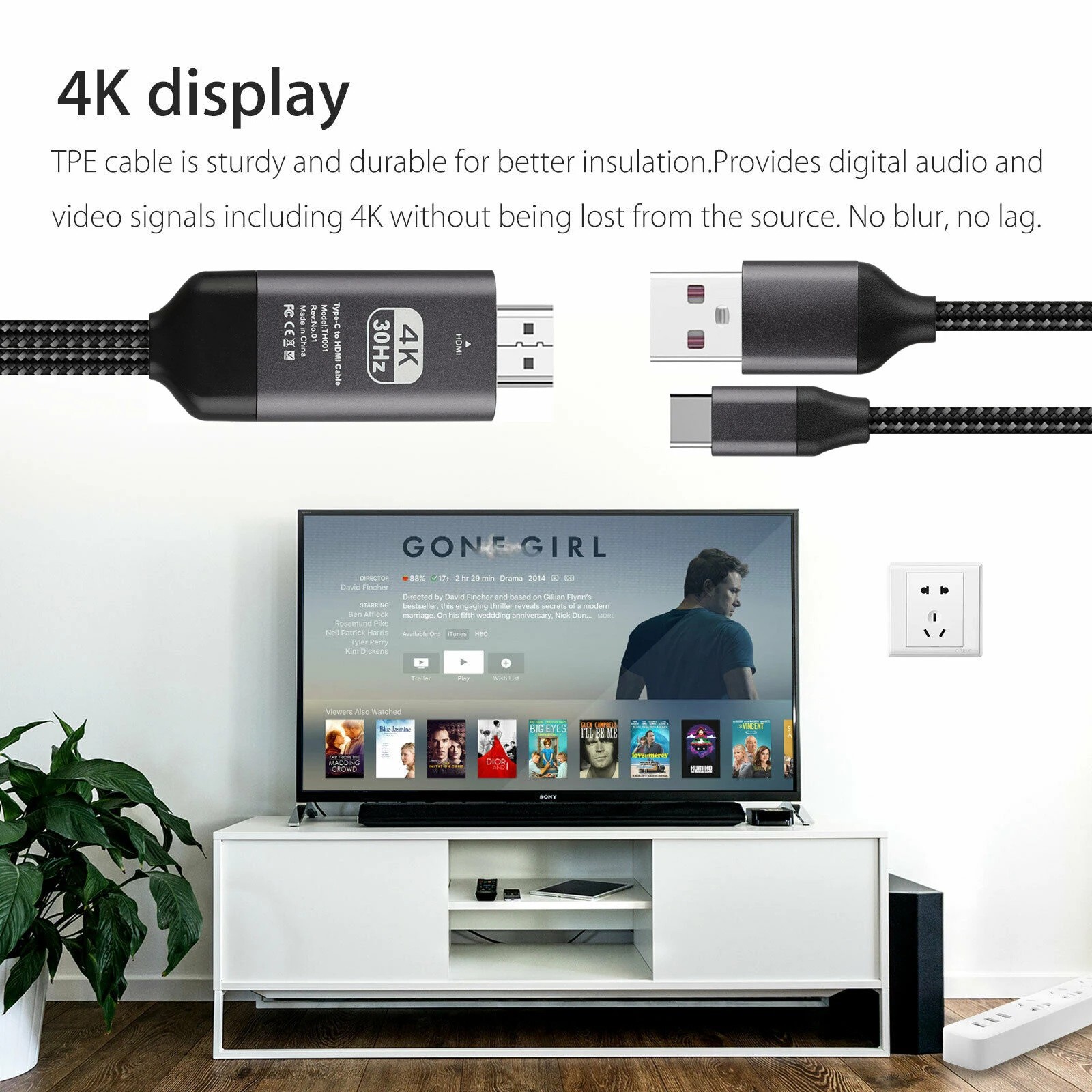 Usb Type C к HDMI конвертер HDTV AV ТВ кабель адаптер с USB зарядным кабелем MacBook 4K дисплей