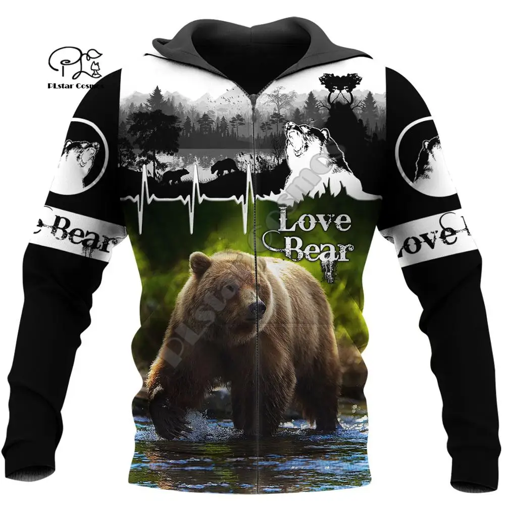 

PLstar Cosmos 3DPrint Brown Bear Hunter Hunting Animals Funny Men/Women Harajuku Streetwear Hoodies/Zip Hoodie/Sweatshirt/-d16