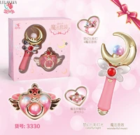 anime pink moon card captor sakura action figure children magic wand stick glow fairy colorful light rod music toys with box