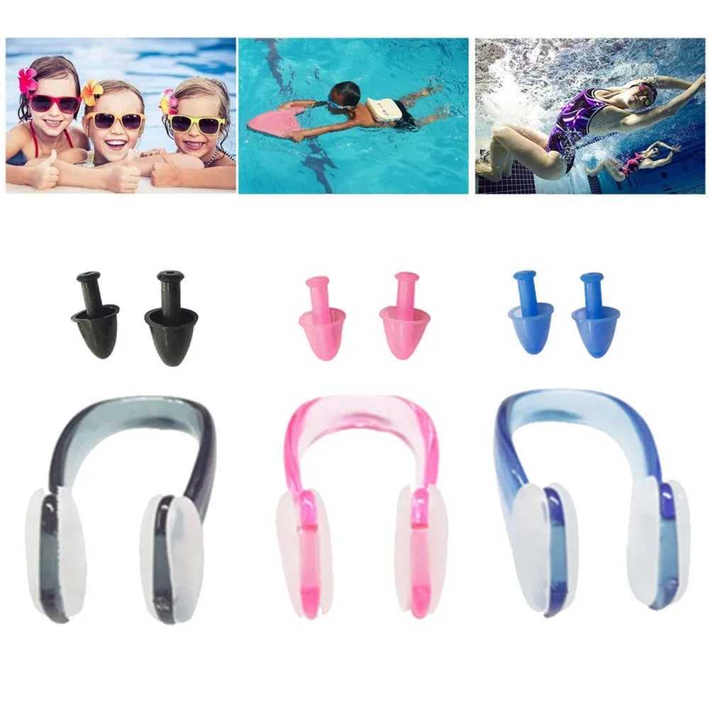 

Swimming Soft Silicone For Kids Adults Nose Clip Ear Plugs Kits Swimmer Nose Clip Ear Buds Set Waterproof Water Sports