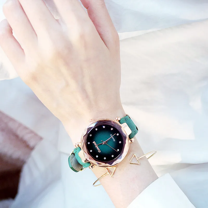 Роскошные женские часы розовое золото звездное небо магнитная сетка вода алмаз