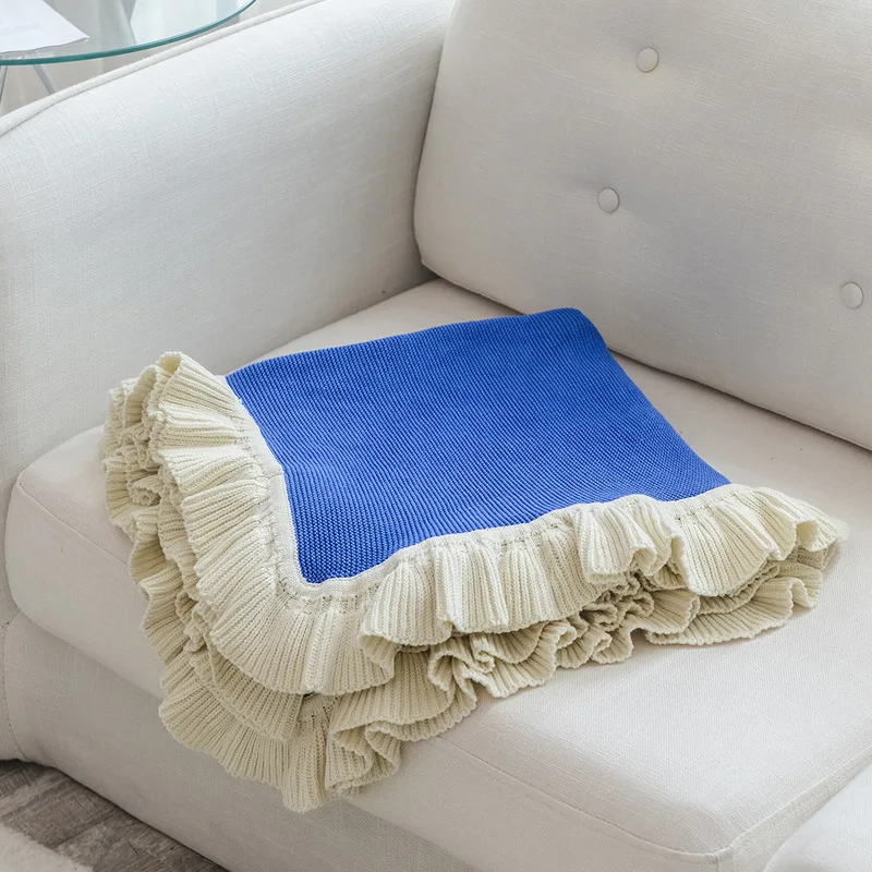 

Ruffles Decor Knitted Blanket 100%Cotton Sofa Chair Throw Thread For Travel Office Car Home Decorative Textile About 130*160cm