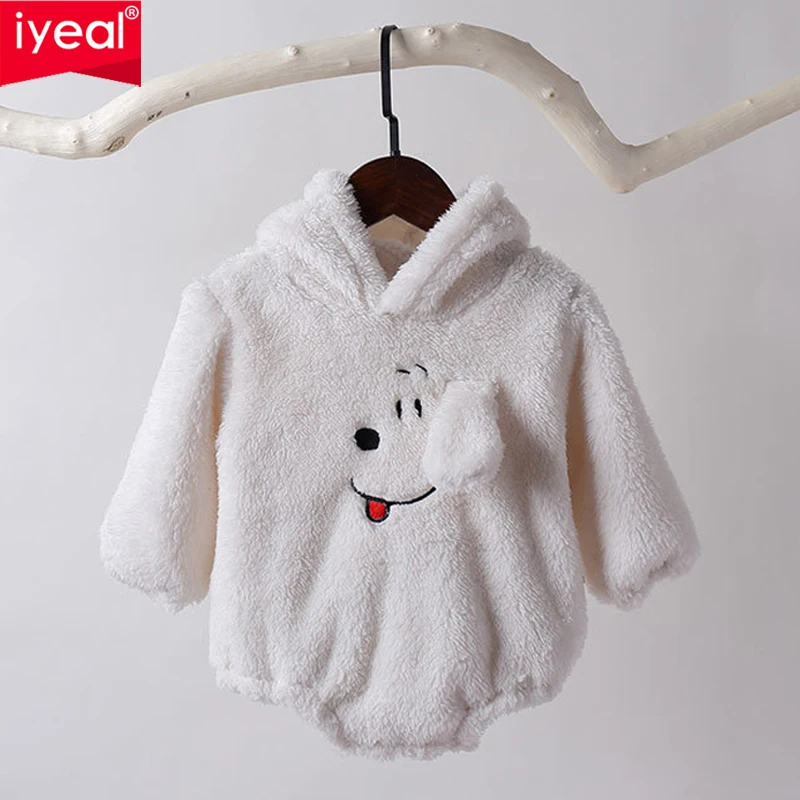Детское боди IYEAL с милым мультяшным капюшоном теплая плюс бархатная одежда для