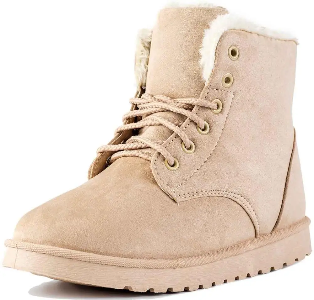 Beige boots Зимние ботинки; женские теплые плюшевые ботильоны; женская резиновая обувь на танкетке со шнуровкой; botas mujer invierno - Цвет: Beige boots