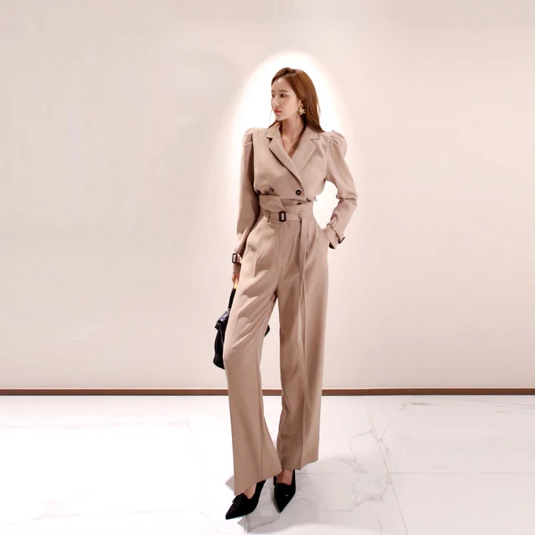 Женский офисный блейзер с длинным рукавом и длинные брюки высокой талией
