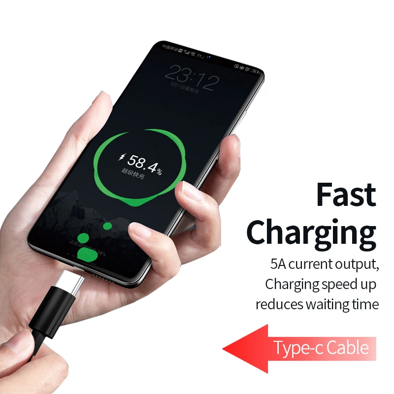 Тип с разъемами типа c и кабель для передачи данных PD100W 5A быстрой зарядки угол