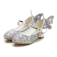 princess kids leather shoes for girls casual glitter children high heel girls shoes butterfly childrens party wedding shoes
