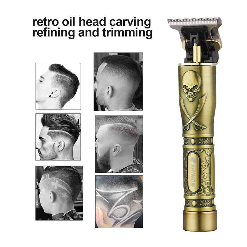 

USB Rechargeable T9 Hair Trimmer Clipper Skeleton Heavy Hitter Cordless Trimmer Men Oil Head Hair Clipper Finish Hair Cutter Box