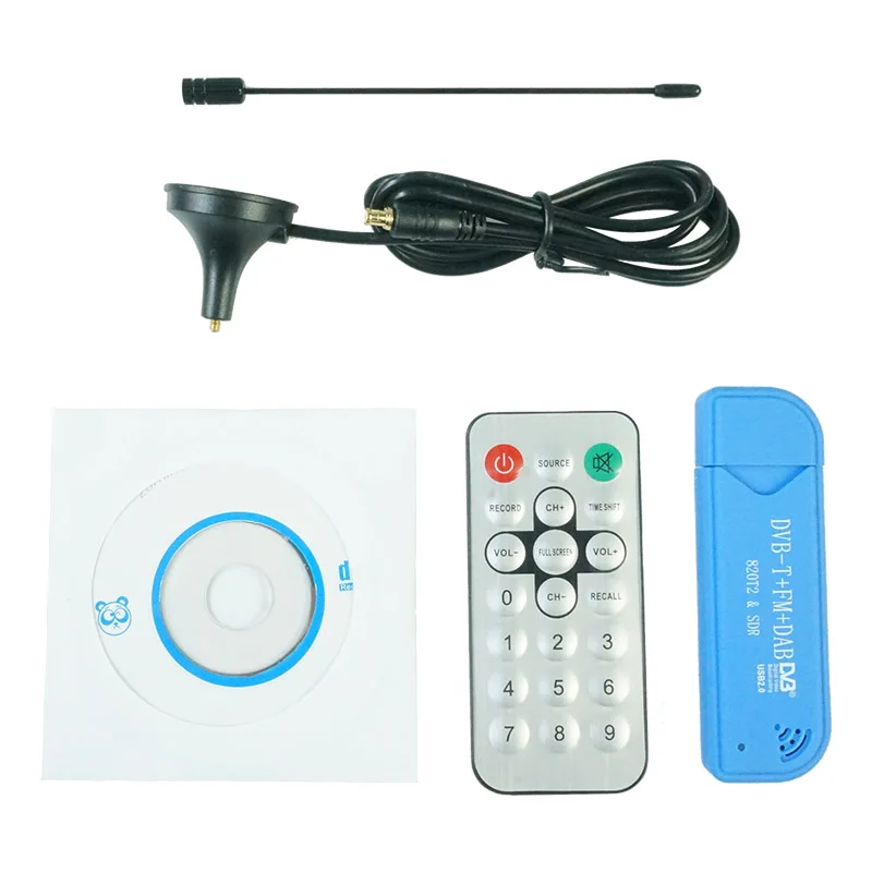 ТВ-тюнер USB2.0 Blue tv Stick DAB FM DVB-T RTL2832 R820T SDR RTL-SDR Dongle Stick цифровой ТВ приемник ИК пульт дистанционного управления с антенной