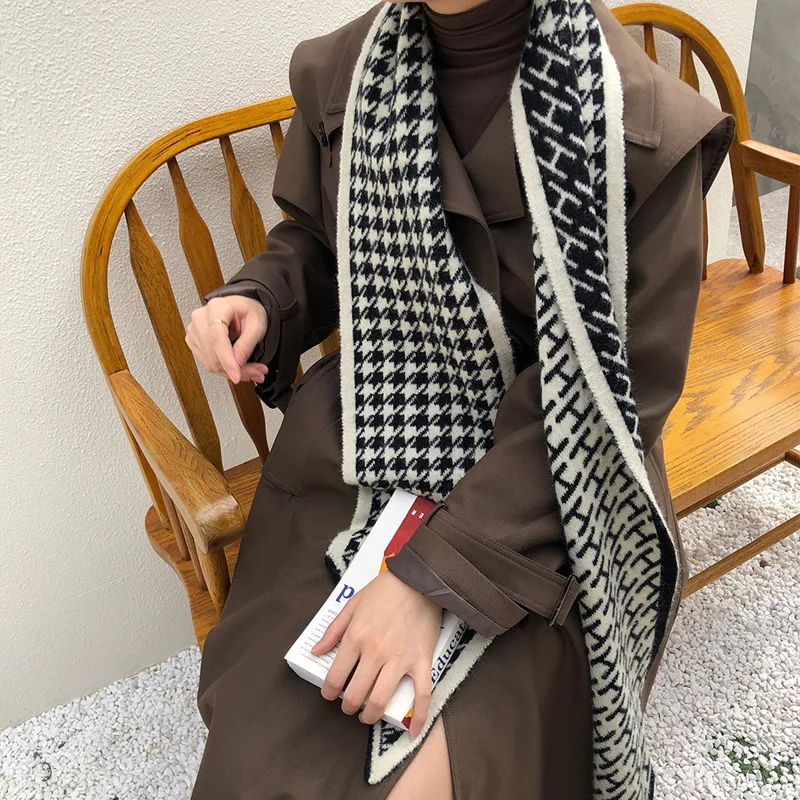 

Korean Qianniaoge 2020 Knitted Scarf Hong Kong Style Versatile Winter Long Warm and Thickened Shawl and Neck
