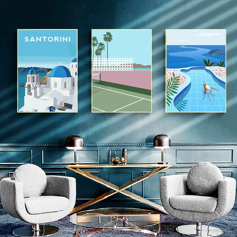 

Santorini Landscape Poster Nordic Style Canvas Painting Waterproof Bedroom Paintings Modern Home Decoration Painting