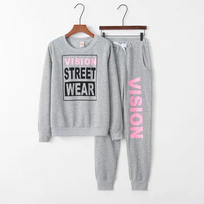 

Donsignet Women's Suit New Fashion Spring and Autumn Long Sleeve Solid Color Letter Printing Two-piece Suit Round Neck Pullover