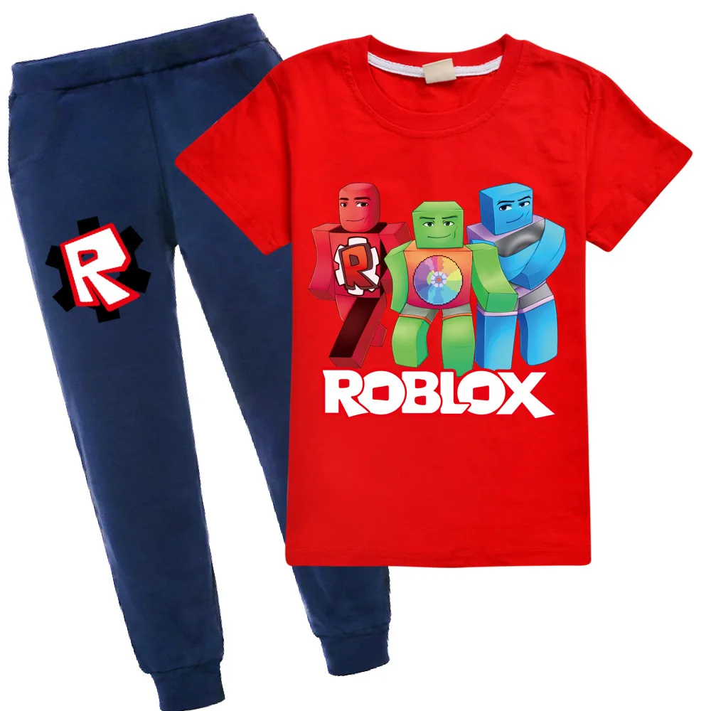 

2021 модные комплекты, летняя одежда для мальчиков и девочек Robloxing, Детская футболка с коротким рукавом + штаны, костюм из 2 предметов, Детская м...