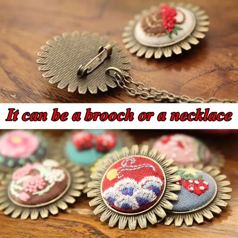 

Necklace Brooch Embroidery Kits Needlework Flower DIY Cross Stitch Sets with Hoop Handmade Swing Gift Neckalce Chains Unfinished