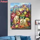 Алмазная картина с квадратными стразами, 5D Вышивка крестиком, мозаика с кроликом и птицами стразы, домашний декор, подарок PP2504