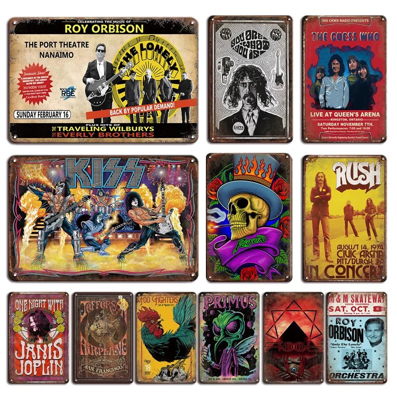 

Vintage Rock Band Stickers Iron Painting Tin Sign Metal Plate Retro Man Cave Bar Decoration Accessories Chic Living Room Decor