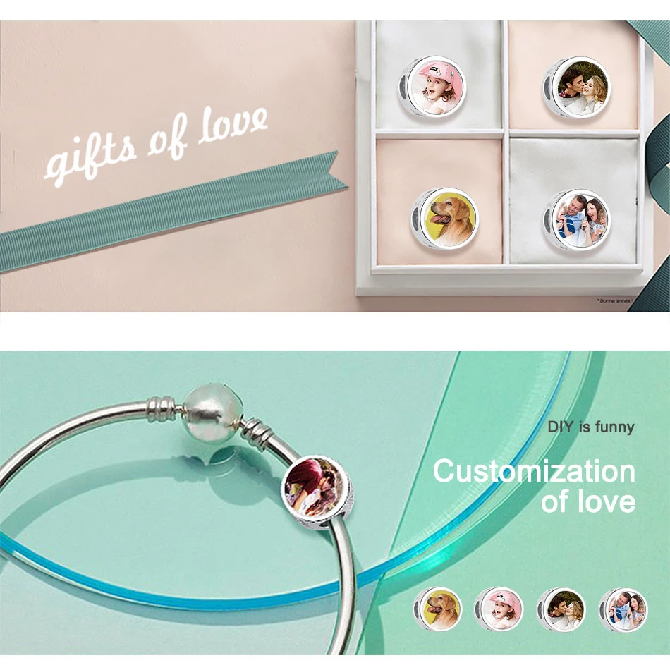 

BELAWANG 100% 925 Sterling Silver Custom Photo Animal Cat Charm Bead fit Bracelet Necklace DIY Personalized Jewelry