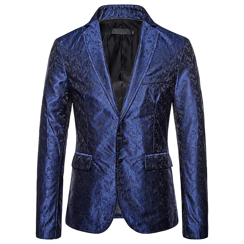 

Male Singer Stage Performance Suit Jacket Casual Fashion Lavender Floral Pattern Male Banquet Dinner Blazer Coat Men's Talicoat