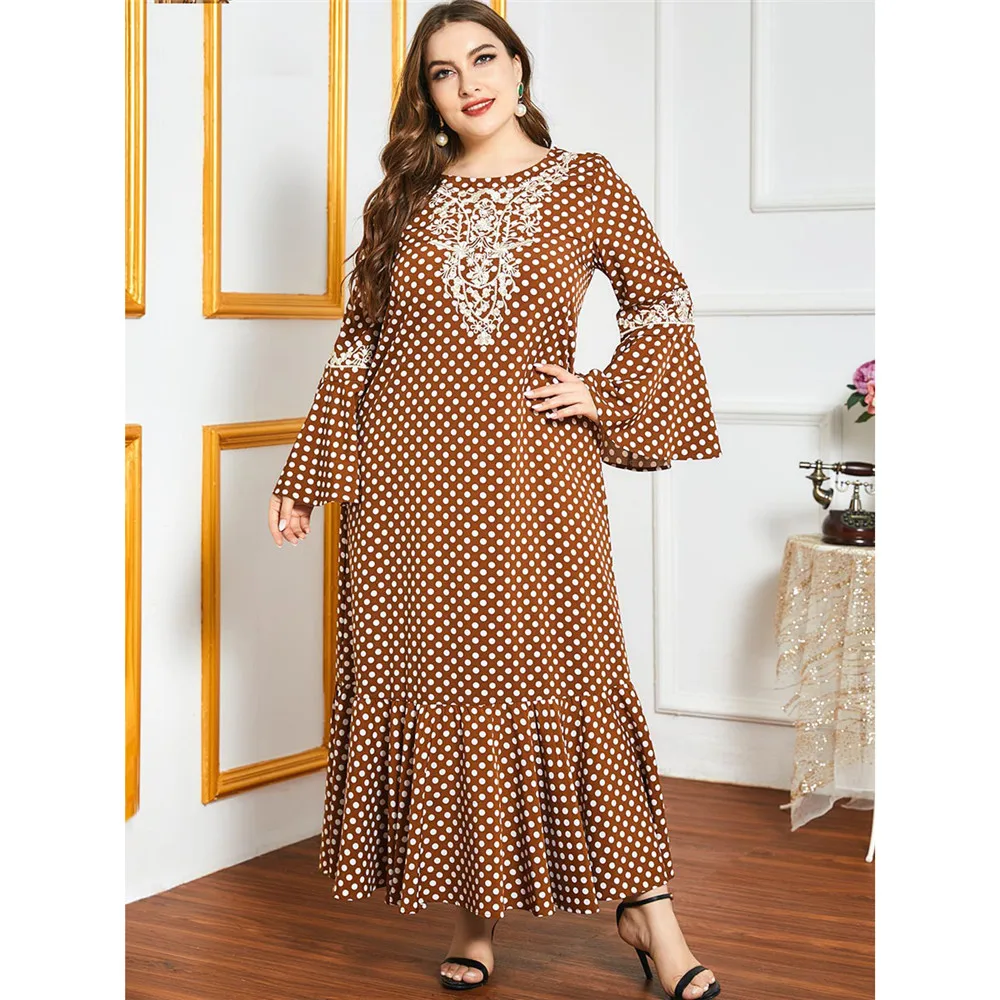 

Fashion Polka Dot Abaya Dubai Kaftan Women Muslim Long Dress Ruffles Caftan Turkey Gown Ramadan Eid Robe Islamic Clothing Abayas
