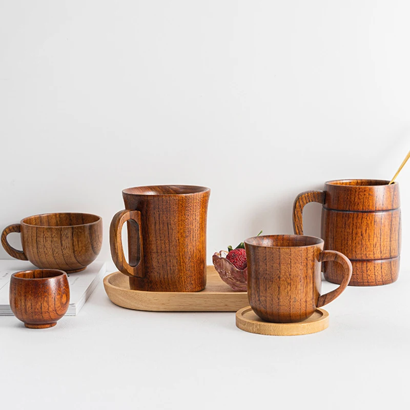 

Wooden Mug Breakfast Milk Coffee Cup Home Office Drinkware Creative Wood Tea Cup Household Mug Japan Wine Cup Kitchen Utensils
