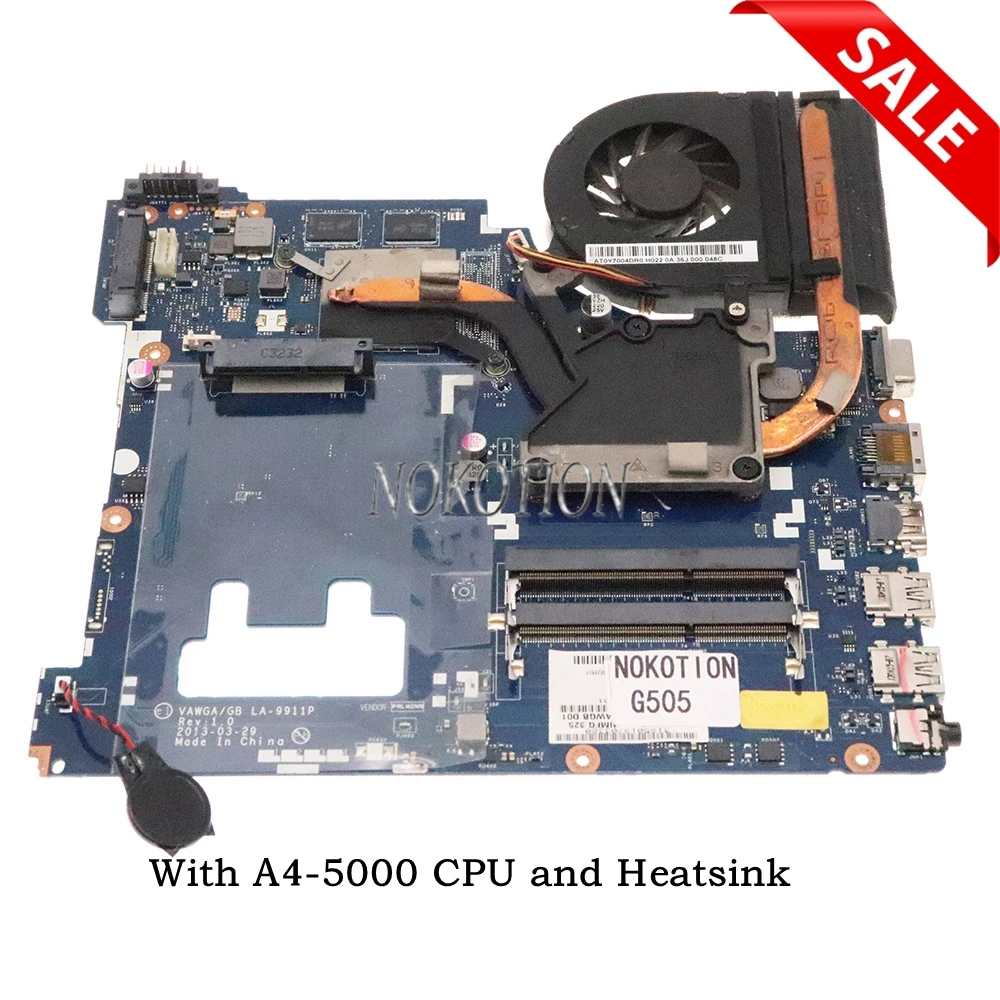 

NOKOTION VAWGA GB LA-9911P для Lenovo ideapad G505 A4-5000 CPU HD8570M GPU или R5 M230 GPU с вентилятором heудовлетворительности