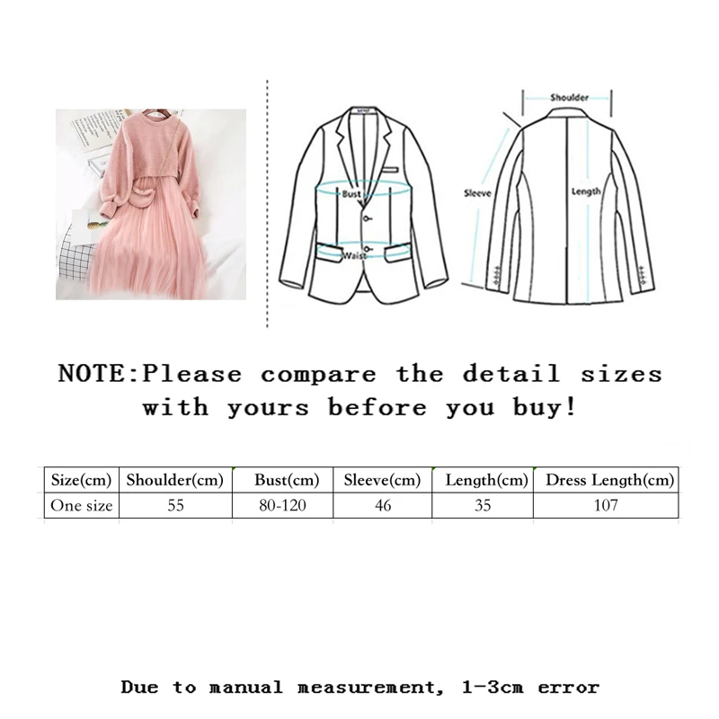 

Vangull Sweet Two Pieces Suit Women Knitted Sweater Spring Autumn O-Neck Loose Sweater Mesh Sling Skirt Female Fashion Set Dress