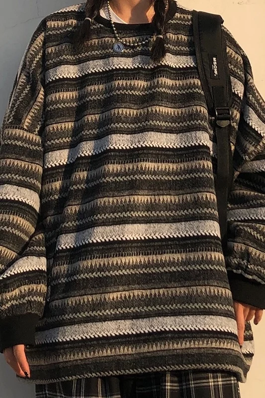 

Short Striped BF Women Sweaters O-neck Pullovers Knitted Jumpers Loose Sexy Sweet Students Streetwear Fashion Stylish Vintage