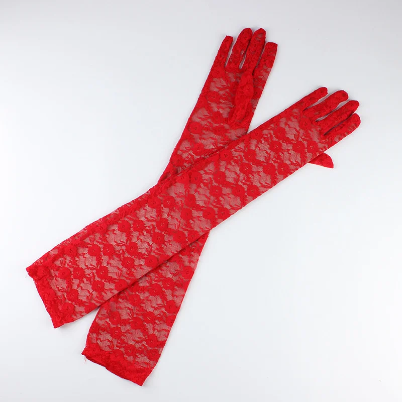 

Long lace five finger gloves women's thin Sexy Spring and autumn summer driving sun protection arm sleeve breathable
