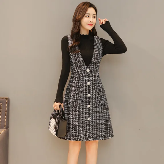 Весенние Осенние зимние женские костюмы плюс размер свитер сарафан сказочные