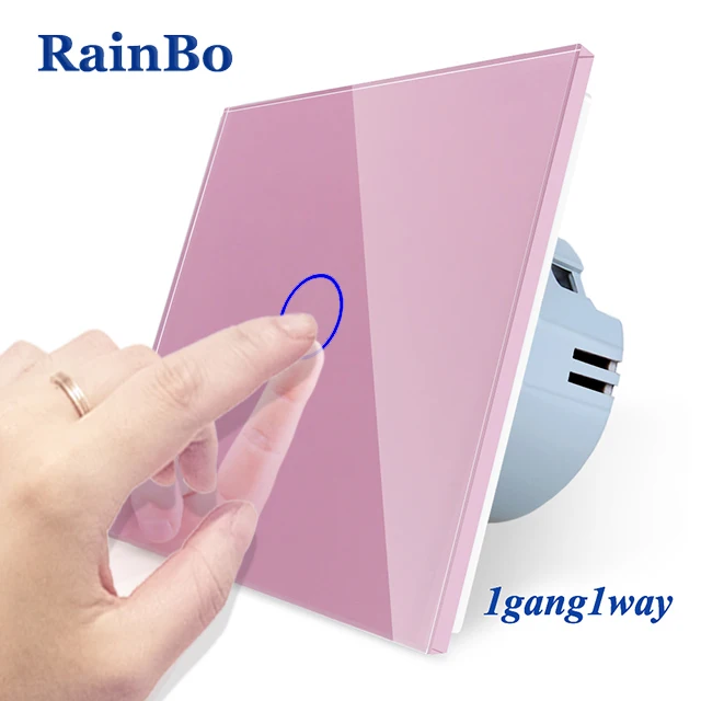 Bainbo Кристалл Стекло Панель Smart Switch ЕС настенный выключатель 110~ 250 В сенсорный выключатель Экран настенный выключатель света 1Gang1Way A1911CW/B - Цвет: Pink