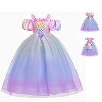 new cap sleeves colorful flower girls dress baby girl clothes 3d flowers applique puffy tulle kids birthday gown with bow