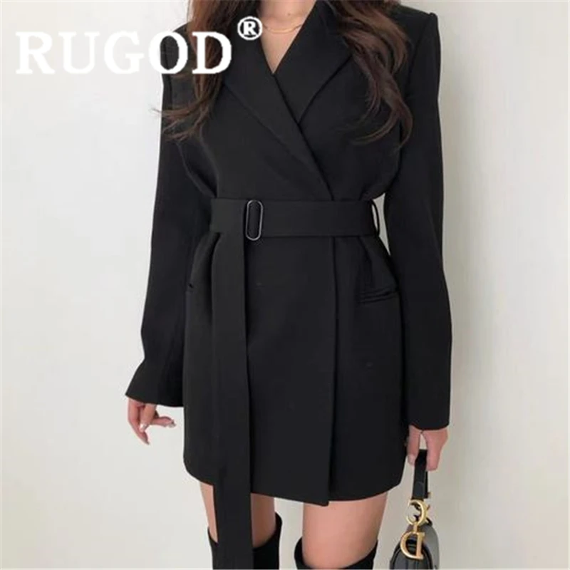 RUGOD/женские сплошные блейзеры приталенный Блейзер со шнуровкой пальто с поясом