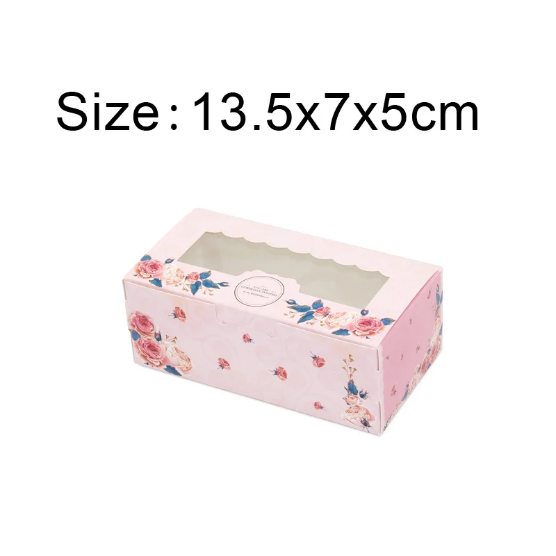 

10 Pcs Paper Candy Cookies Cupcake With Window Wedding Party Pink Rose Wreath Kraft Paper Box Cake Food Packaging Gift Box