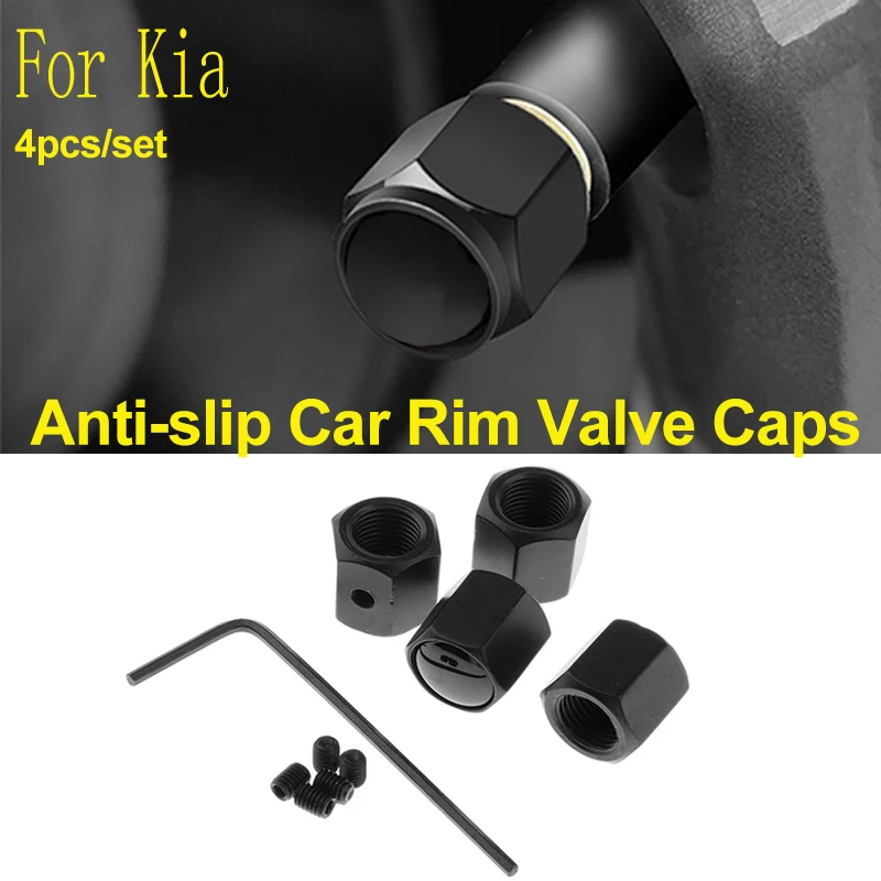 

4Pcs Black for Rio Ceed Sportage Soul Cerato K2 K3 K5 Sorento Venga Auto Valve Stems & Caps Anti-theft Exterior Air Car Valve