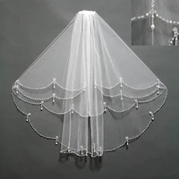 distinctive design 2 tiers wedding veil sequin beaded pearl edge bling bridal veils with comb short white doubleil 2023