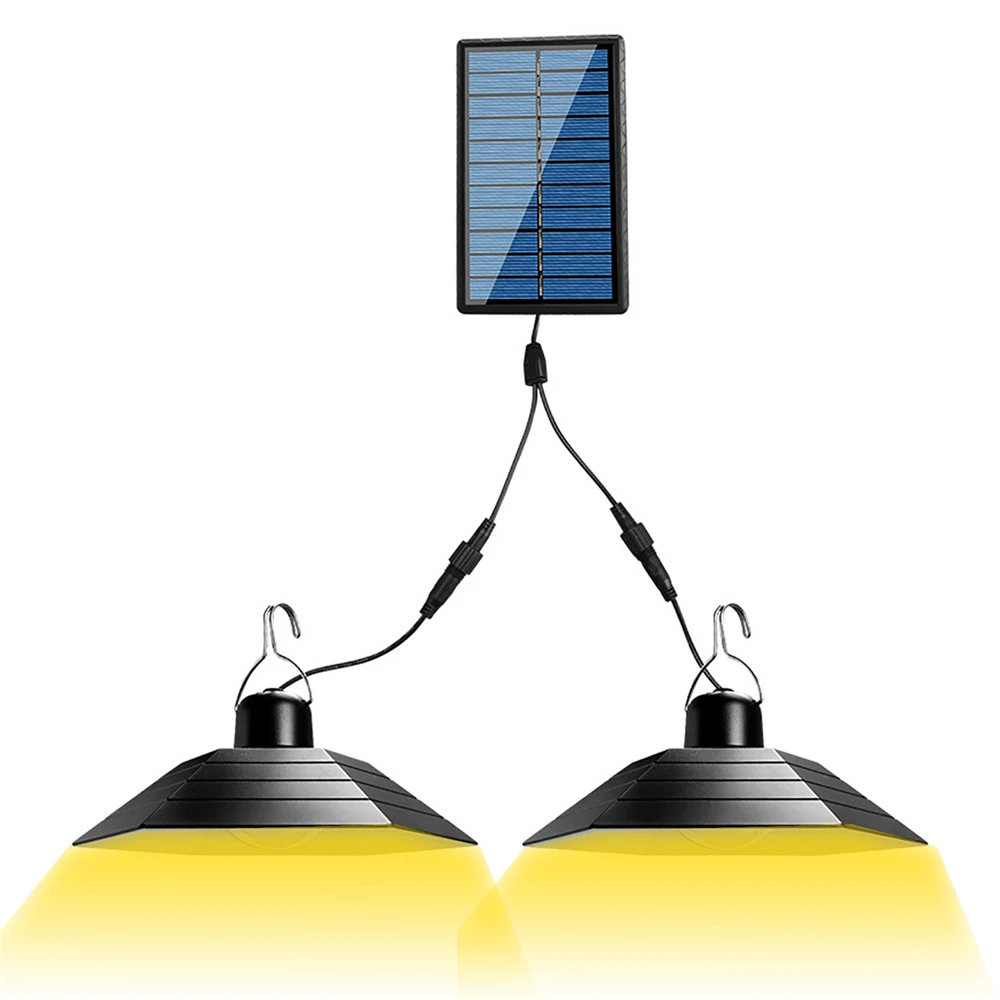 

Outdoor Waterproof Double Head Split Solar Pendant Light LED Solar Spotlight Retro Bulb Hexagonal Chandelier for Garden Balcony